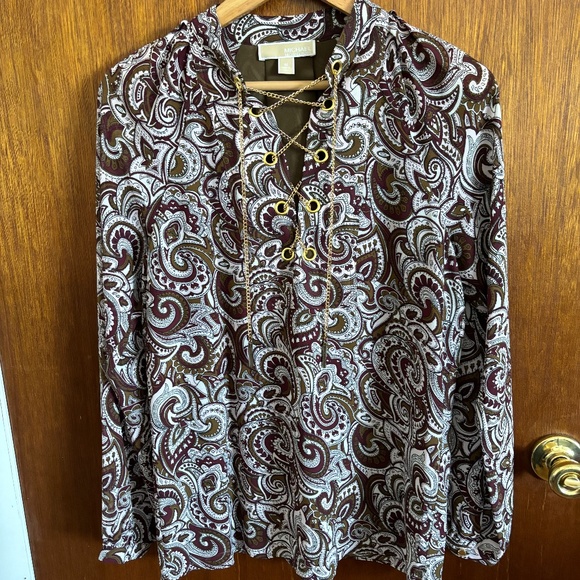 Michael Michael Kors Paisley Blouse with Gold Chain Sz M - Picture 3 of 6